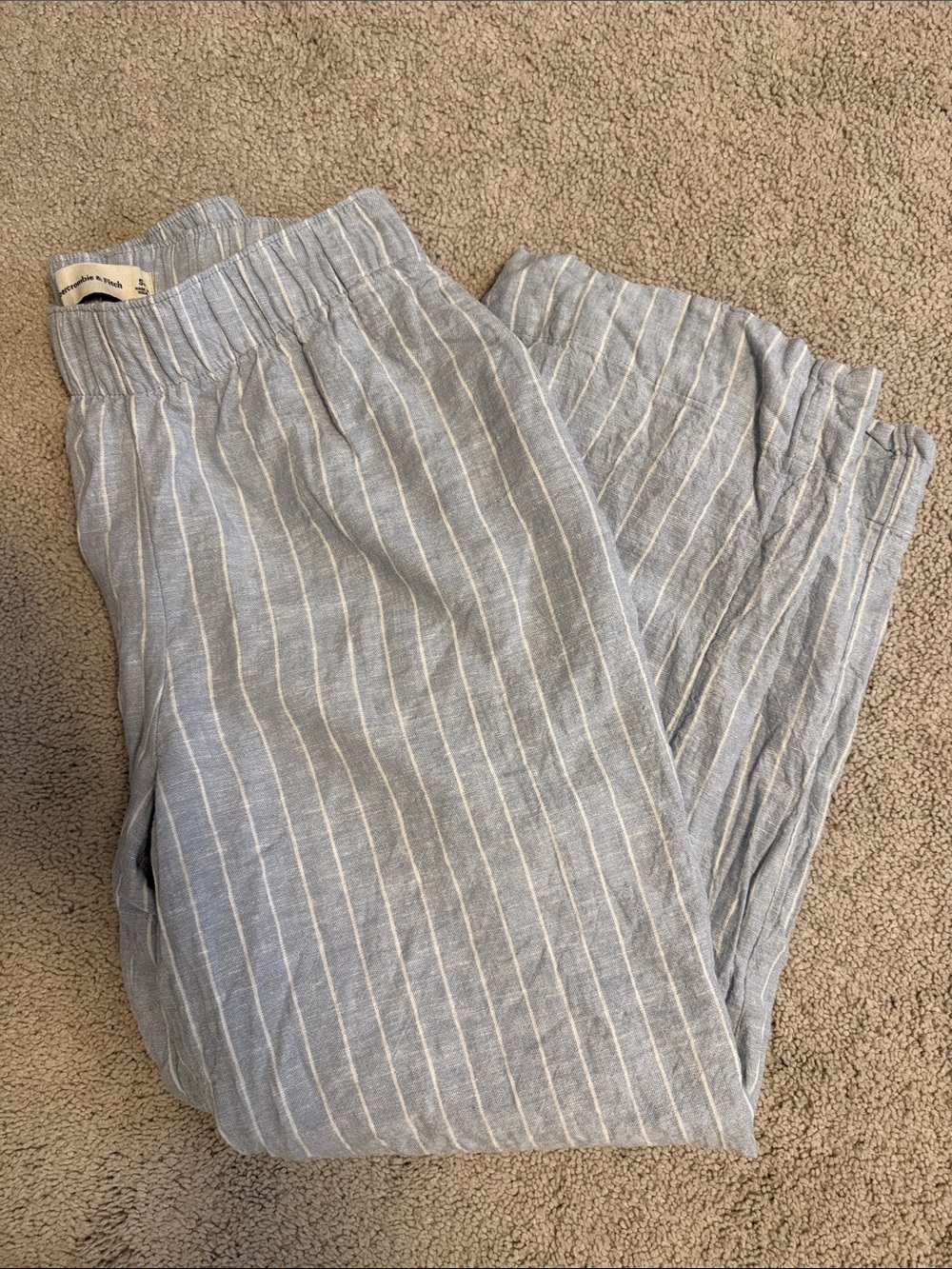 Abercrombie & Fitch Blue Pinstripe Linen-Blend Pants